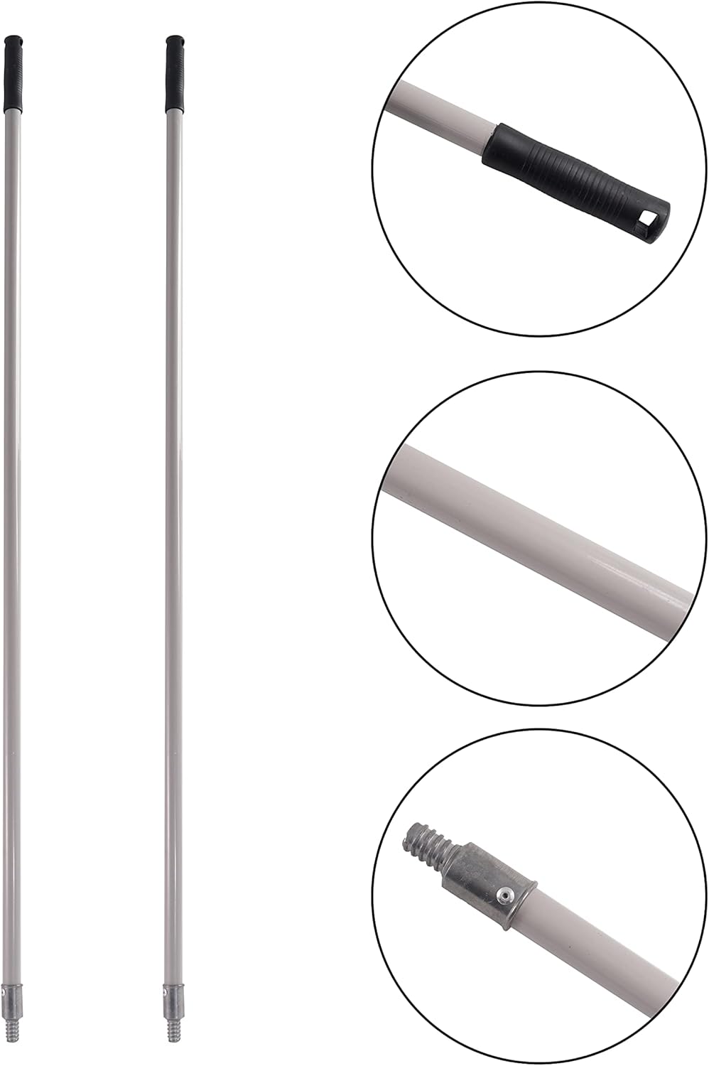 Matthew Cleaning Commercial Screw On Mop Handle for Floor Cleaning Heavy Duty Mop Head Replacement Holder 60inch with Threaded Metal Tip(Gray, 6 Pack)