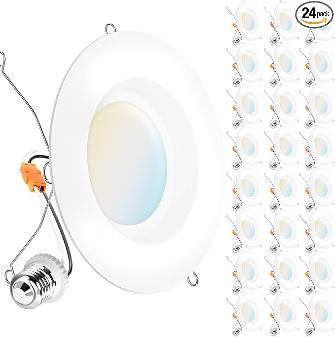 Sunco 24 Pack 6 Inch LED Can Lights, Retrofit Recessed Lighting, Smooth Trim, 965 LM, 13W (60W Equivalent), Selectable CCT 3000K/4000K/5000K/6000K/6500K, Dimmable, Damp Rated UL