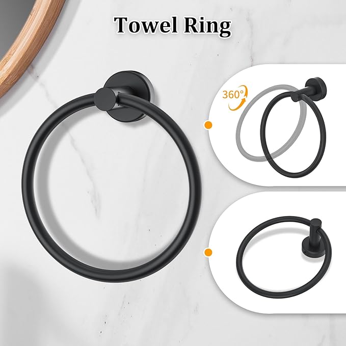 Matte Black Bathroom Hardware Accessories Set 5-Piece Towel Bar Set Includes 23.6in Towel Bar Toilet Paper Holder with Shelf,Towel Holder Set for Bathroom Stainless Steel Wall-Mounted