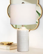 24.5" White Ceramic Table Lamp 3-Way Dimmable Nightstand with White Linen Shade Bedside Lamp for Bedrooms & Living Room Office Reading(Bulb Included)