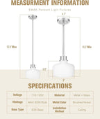 Emak 2 Pack Brushed Nickel Pendant Light Fixtures, 8 Inch Milk Glass Pendant Lights Kitchen Island, Modern Island Lights for Kitchen, Dining Room, Bathroom, PL122-BN-ML-2PK