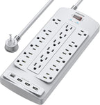 18 Outlets Surge Protector Power Strip - 6 Feet Flat Plug Heavy Duty Extension Cord with 18 Widely Outlets and 4 USB Ports, 2100 Joules, Grey, ETL Listed