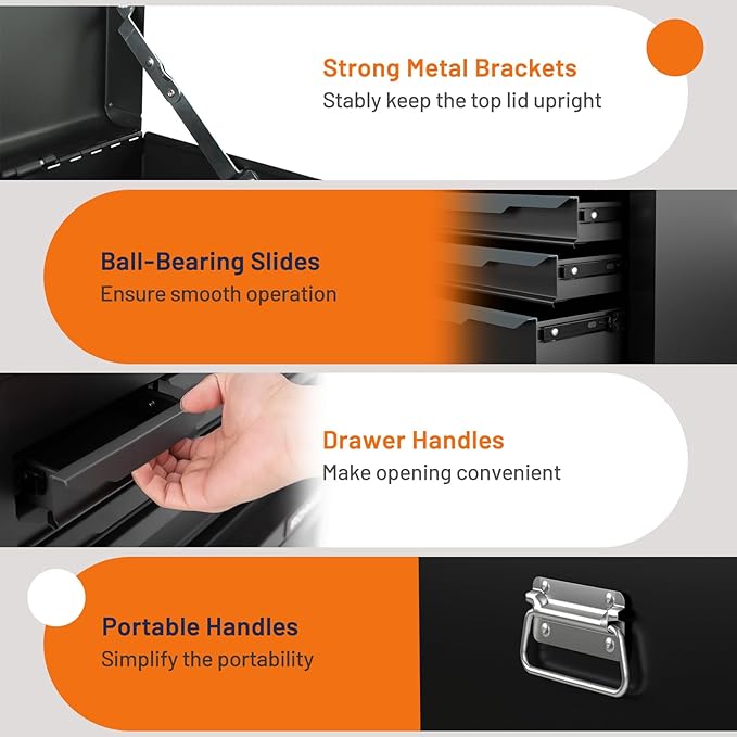 IRONMAX Portable Tool Box, 6 Drawers 24’’ Lockable Tool Storage Organizer Toolbox with Ball-Bearing Slides & Liner, Metal Tool Chest for Warehouse, Garage, Workshop, Household