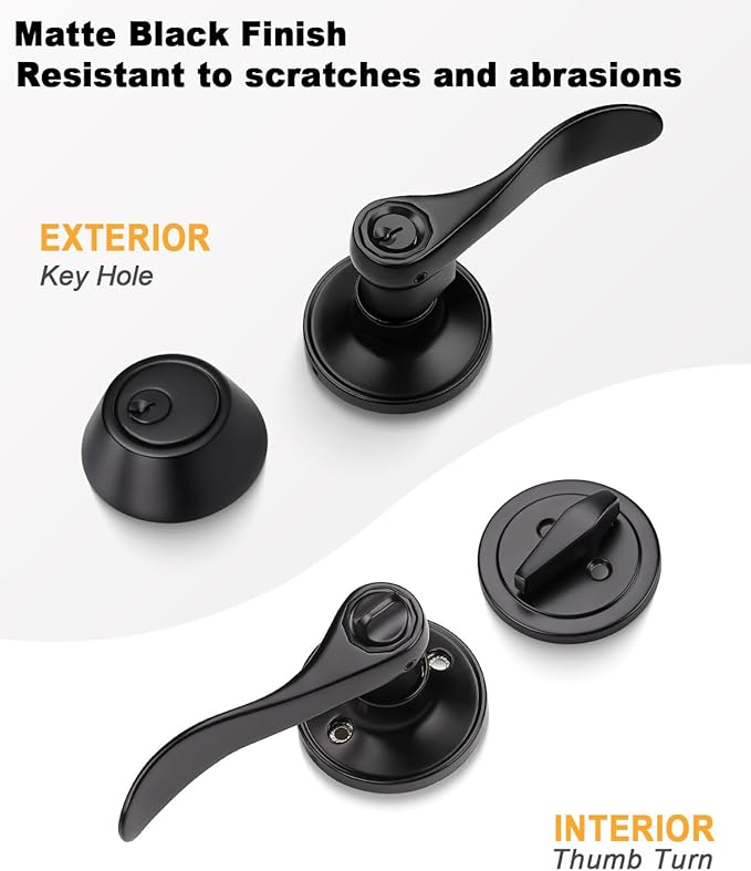Gobrico 2 Pack Exterior Door Lever Lockset with Single Cylinder Deadbolt Black Door Handle with Deadbolt Lock Set Keyed Alike, Matte Black Finished