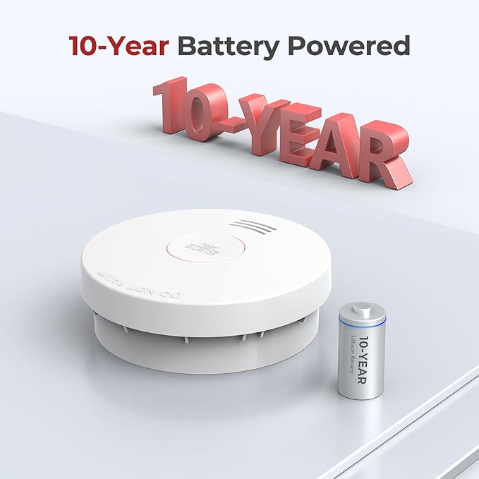 SITERLINK Smoke Detectors 10 Year Battery Operated,UL217-9th Listed Smoke Alarm with Test-Silence Button,Photoelectric Sensor Fire Alarms Smoke Detectors with LED Lights for Home, GS525A (8 Pack)