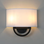 Yosoan White Boho Wall Sconce Bedisde Fixture Light, 2-Light Dual Indoor Hardwired Vanity Vintage Industrial Wall Mount Lighting Semicircle Fabric Lamp Shade for Hallway Bedroom Corridor Study Gallery