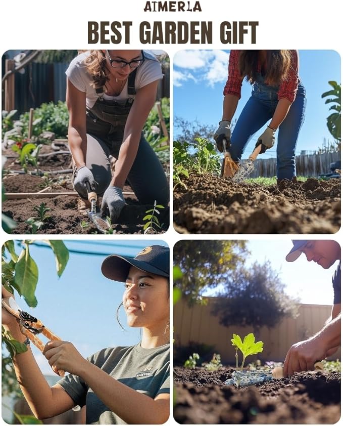 Aimerla Gardening Tool Set of 5 Heavy Duty Aluminum Garden Tools with Non-Slip Rubber Grip, Fashion Garden Bag, Durable Hand Tools for Gardener, Weeding, Gardening Gifts for Women,Men - Floral