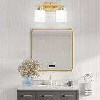 2 Light Bathroom Vanity, Bathroom Lights Over Mirror with Milky White Frosted Glass Shades, Gold Vanity Light for Mirror Living Room Bedroom Hallway E26 Base