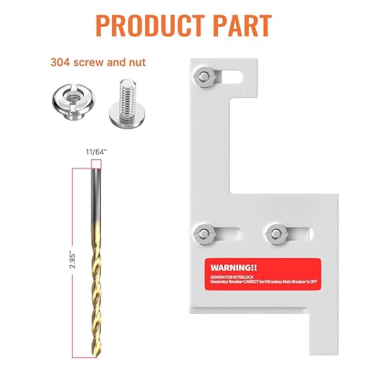 Generator Interlock Kit Compatible with GE General Electeric Vertical 150 or 200 Amp Panels 2-1/4 Inch Spacing Between Main and Branch Breaker