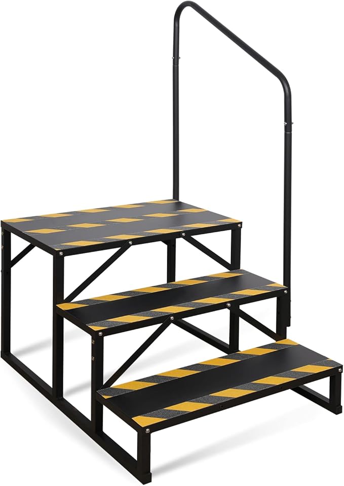 RV Steps with Handrail, Hot Tub Steps with Handrail, Portable Stairs Steps for 5th Wheel RV, Mobile Home Stairs Outdoor RV Step