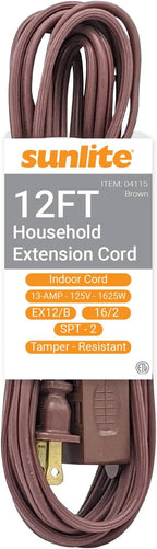 Sunlite 04115-SU EX12/BR 12 Foot Household Extension Cord, 2 Prong, 16/2 Gauge 13 Amp, Brown 12'