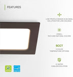 ASD 6 Pack LED Square Recessed Lighting 4 Inch, 5 CCT 2700K-5000K, 12W 50W Eqv, Ultra Thin Dimmable Ceiling Lights with J Box, Canless Wafer Downlight, Slim Panel, UL Energy Star, Oil-Rubbed Bronze