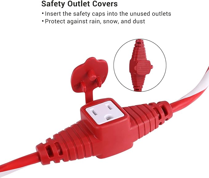 DEWENWILS 25FT Outdoor Extension Cord with Multiple Spaced Outlets Plugs, 16/3 SJTW Power Cord for Outdoor String Lights and Halloween Decorations, Appliances, UL Listed, Candy Cane