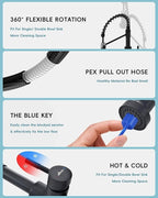 APPASO Black Kitchen Faucet with Soap Dispenser and Pull Down Sprayer, SUS304 Stainless Steel Commercial Single-Handle Spring Faucet for Kitchen Sink, Matte Black