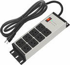 CCCEI Magnetic Heavy Duty Power Strip Surge Protector 20Amp, 12 Gauge High Amp Extension Outlets, Garage Wall Mount 8 Plug Metal Power Strip. 6FT, Grey, 5-15P Adapter 6-20R T-Slot 20a for Appliance