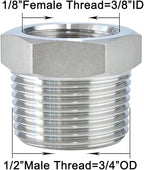 Joywayus Stainless Steel Hex Head Bushing Reducer Pipe Fitting 1/2 NPT Male × 1/8 NPT Female (Pack of 2)