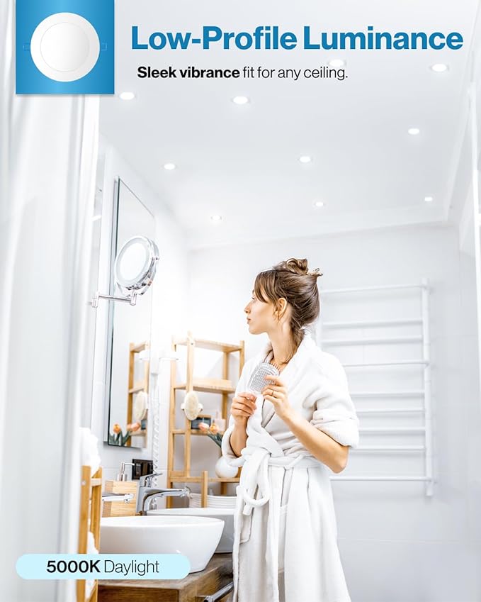 Sunco 48 Pack Recessed Lighting 6 Inch LED, Canless Ceiling Lights Slim with Junction Box, 850 LM, 14W (100W Equivalent), 5000K Daylight, Dimmable, Wafer Thin, 50000 Lifetime Hours ETL.