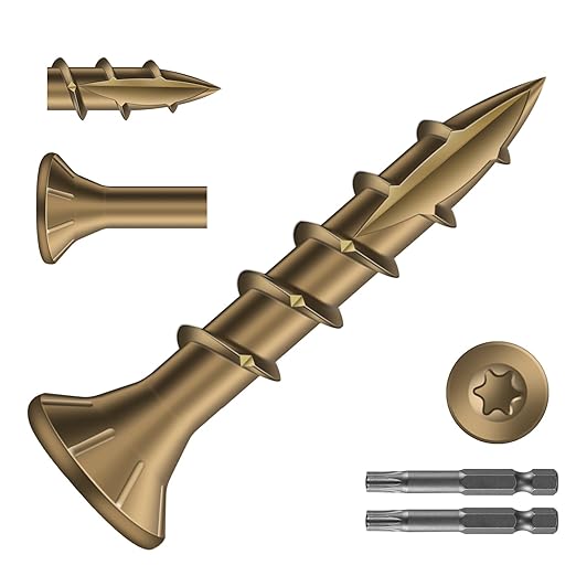 #8 x 1 Inch Deck Screws (470Pcs) 2lb. Carbon Steel, Yellow, Flat Head, Rust Resistant epoxy Coated, with T25 Star Bit