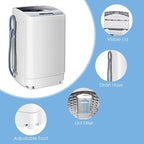 Casart-24403-EP Casart Washing Machine Portable Compact 12lbs Capacity Full-Automatic W/Drain Pump,10 Programs 8 Water Level 1.34 Cu.ft Cloth Washer and Spinner, Gray