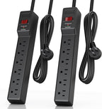 PLUGUTL 2 Pack Surge Protector (980 Joules), Flat Plug Power Strip, 4FT Extension Cord with Multiple Outlets, 6 Outlets, ETL Listed, 14 Gauge, Wall Mountable for Home Office Garage, Black