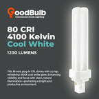GoodBulb 18 Watt CFL Light Bulbs 2 Pin G24D-2 Base 4100K Cool White 18W High Output 1200 Lumens Double Tube Compact Fluorescent Light Bulbs Plug-in 10 Pack