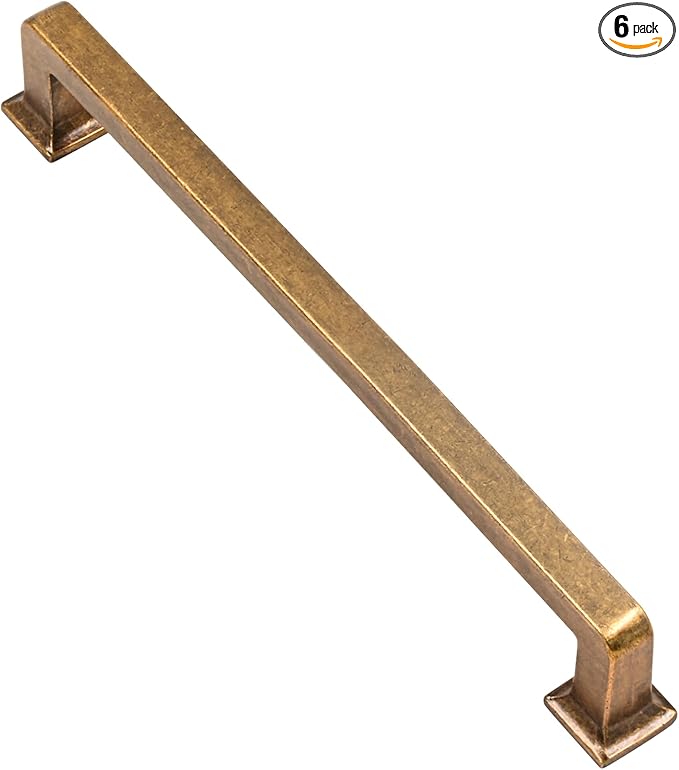 Alzassbg 6 Pack Antique Brass Cabinet Pulls, 6-1/4 Inch(160mm) Hole Centers Cabinet Handles Square Kitchen Hardware for Cabinets AL3046AE