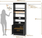 8FT Closet System, 96 Inch Closet Organizer System with Hanging Rods, Heavy Duty Clothing Rack with Cabinet, Walk In Mounted Closet System, Built-In Clothes Garment Rack, Black