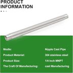 TAISHER 2Pcs Stainless Steel Pipe Fittings, 1/4" NPT x 1/4" NPT Male Threaded, 12" Length Nipple Cast Pipe