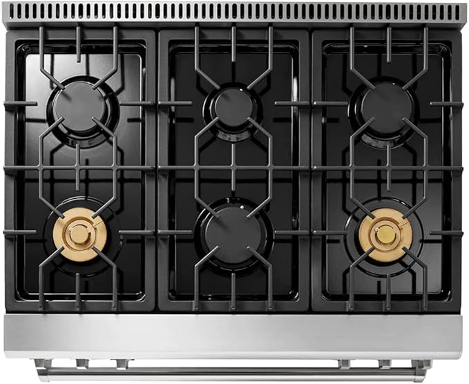 THOR Kitchen 36-Inch Gas Range with Tilt Panel and Self-Cleaning Oven in Stainless Steel - Model TRG3601