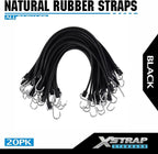 XSTRAP STANDARD 21" 100% EPDM Natural Rubber Tarp Straps, Black Long Bungee Cords with Metal S Hooks Tie Down Straps for Outdoor, Tarp Covers, Canvas Canopies, Motorcycle, and Cargo - 20 Pack