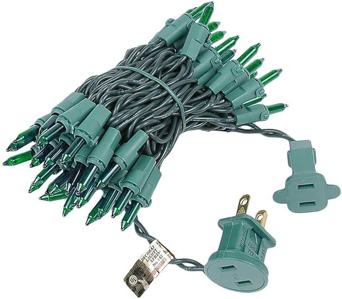 Novelty Lights 11 Feet 50 Bulbs Traditional Incandescent Mini Lights, Green on Green Wire with 2.5" Spacing, Commercial Grade and UL Listed for Indoor/Outdoor Use, End-to-End Connectable