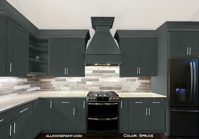 ALL-IN-ONE Paint, Durable cabinet and furniture paint. Built in primer and top coat, no sanding needed. Includes our 30 featured color card - Spruce (gray green with slight blue undertone), 8oz Sample