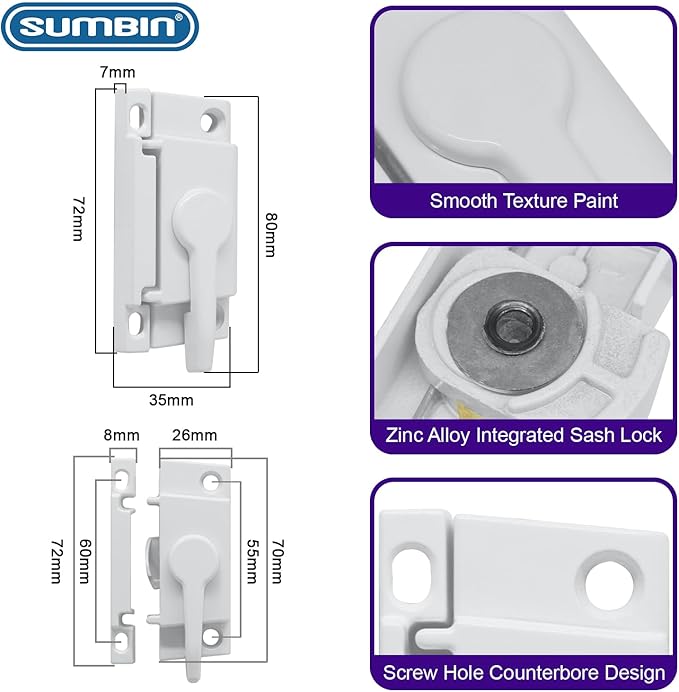 Sliding Window Sash Locks White with Window Latch Lock Security and Keeper Replacement for Vertical and Horizontal Sliding Windows