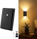 Eneru Rechargeable Motion Sensor Night Light: 5000mAh Black Battery Operated Wall Sconce with Remote Control, 3 Colors Wireless Stair Lights Indoor, Magnetic LED Night Lamp for Bedroom Hallway Closet