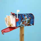 Winter Snowman Mailbox Cover - Christmas Stained Glass Holiday Wrap - Xmas Decorations Happy New Year - Magnetic Oversized 25.5 x 21