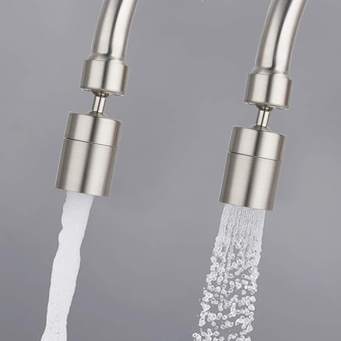 Hibbent NSF/ANSI/CAN 61 Certified 360 Degree Swivel Sink Faucet Aerator, CUPC Certification Big Angle Water Saving Dual Function Kitchen Faucet Aerator,55/64 Inch Female Thread, Brushed-Nickel