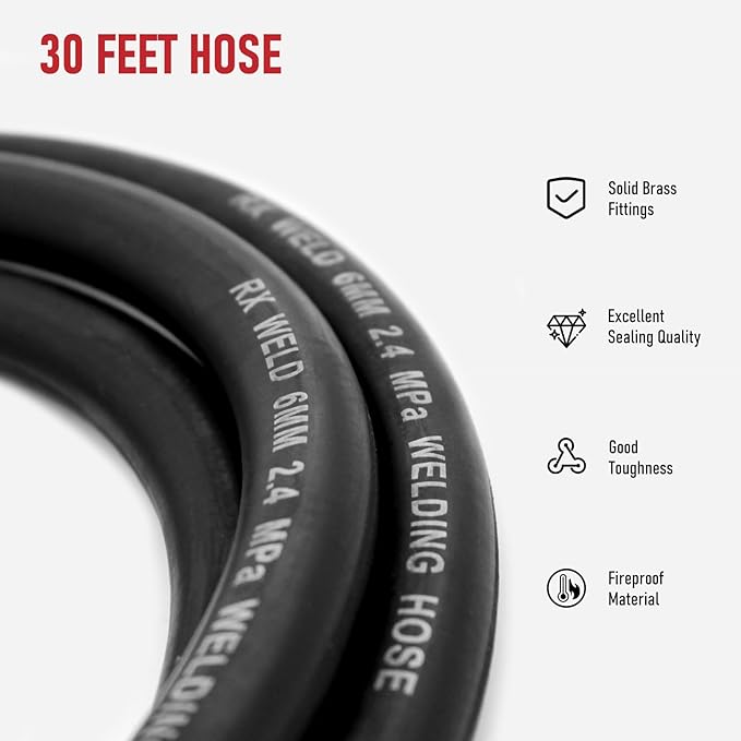 RX WELD Inert Gas Welding Hose - Argon Flow Hose (30FT, Black)