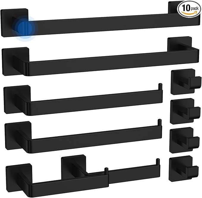 Toilet Paper Holder Collision Avoidance Towel Racks for Bathroom Thickened Material 304 Stainless Steel Towel Bar 10-Piece Black Bathroom Accessories Will Not Rust Bathroom Hardware Set