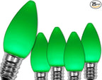 Wintergreen Lighting OptiCore C7 LED Christmas Light Bulbs - 25 Pack Heavy Duty Premium Outdoor Christmas Lights, E12 Base (Green Smooth)