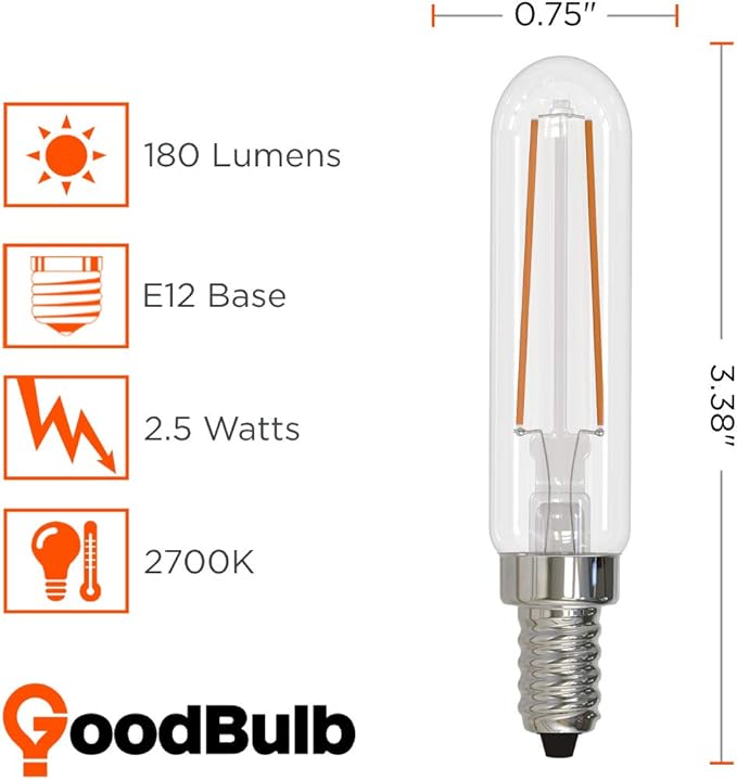 GoodBulb 2.5 Watt Nostalgic T6 Light Bulbs LED Restaurant Bulb with E12 Candelabra Base 2700K Warm White Light 180 Lumens Restaurant Light Bulbs Pack of 10 Bulbs