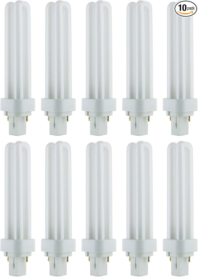 Sunlite Compact Fluorescent PLD 2-Pin Plug-in Double Quad Tube Light Bulb, 26 Watts, 1560 Lumens, 2-Pin G24d3 Base, 2700K Soft White, 10 Pack