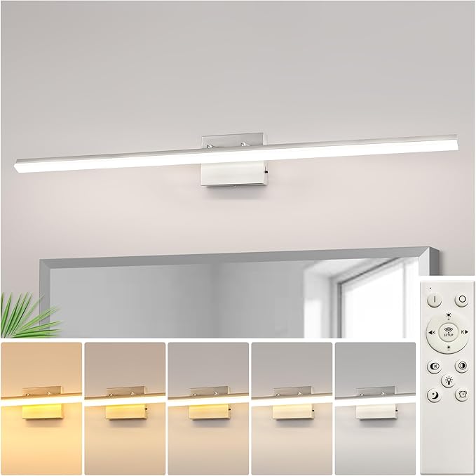 L LOHAS LED 48-Inch Bathroom Vanity Light Bar Over Mirror, Brushed Nickel Modern Bathroom Light Fixtures, 5CCT Adjustable LED Vanity Lights for Living Room Wall with Remote Control