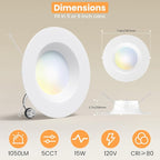 Gefolly LED Can Lights Selectable 2700K/3000K/4000K/5000K/6000K, Recessed Lighting 6 Inch Recessed Ceiling Light, 4 Pack