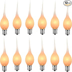 12 Pack Silicone Dipped Candle Light Bulbs Electric Candle Bulbs, for Chandeliers Window Candle Replacement Bulbs & Candelabra Light Bulbs, Clear Silicone Shatterproof, C7/E12 Base, 5W, Warm White