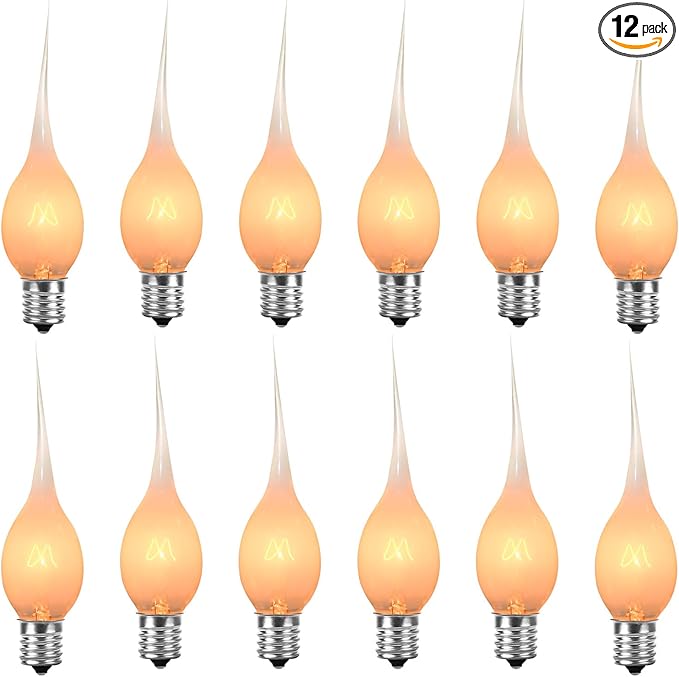 12 Pack Silicone Dipped Candle Light Bulbs Electric Candle Bulbs, for Chandeliers Window Candle Replacement Bulbs & Candelabra Light Bulbs, Clear Silicone Shatterproof, C7/E12 Base, 5W, Warm White