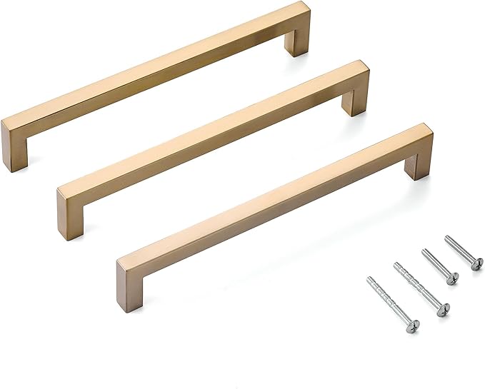 30 Pack Champagne Cabinet Pulls Square Drawer Handles Cupboard Handles Modern Stainless Steel Kitchen Cabinet Handles 8 Inch Caninet Hardware
