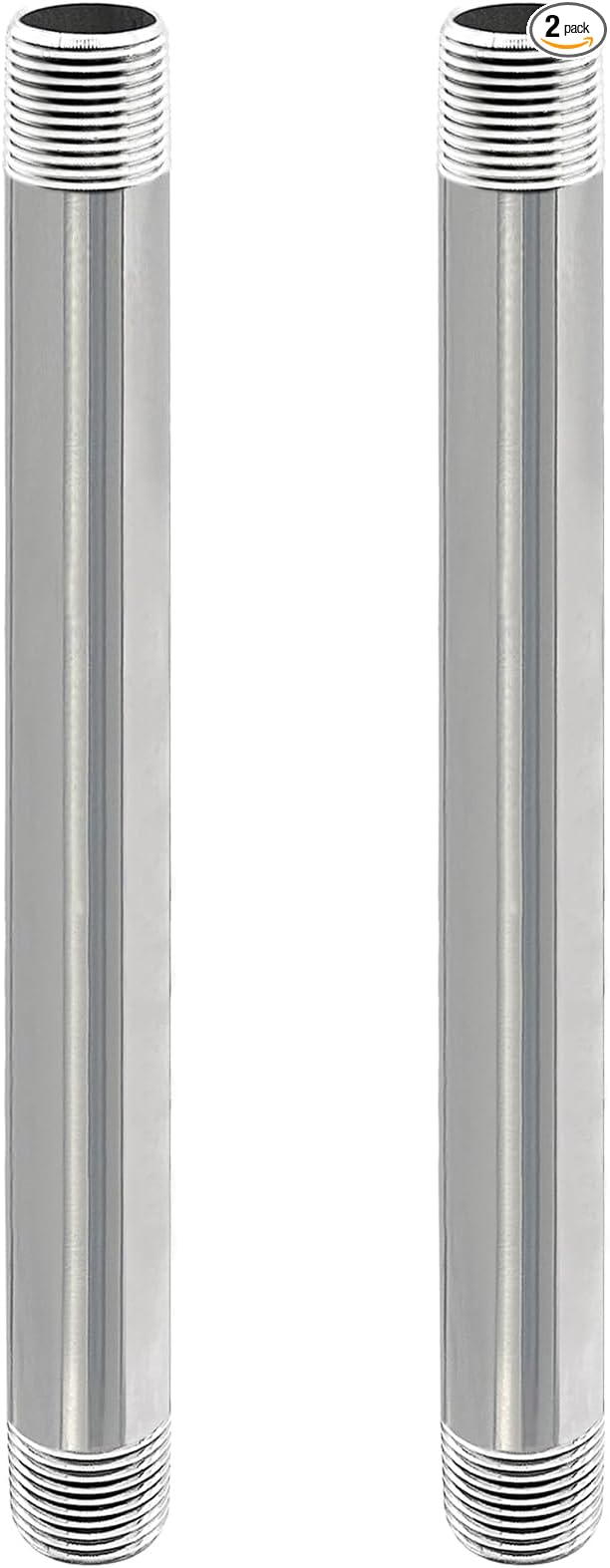 GeilSpace 3/4" x 10" Stainless Steel Pipe, 304 Pipe Nipple Fits Standard 3/4 Inch Threaded Pipes and Fittings, DIY Industrial Metal tube (2 PCS)