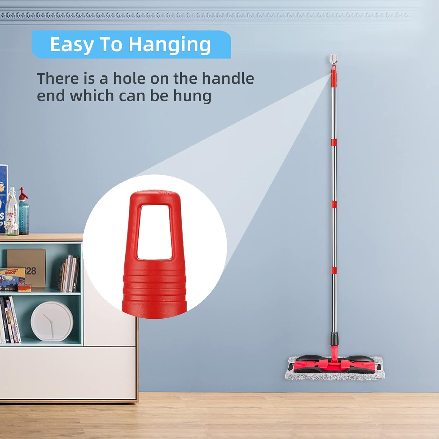 4-Section Spin Mop Replacement Handle，2.5-to-5 Foot Mop Stick Compatible with Triangle Spin Mop Base, Compatible with Ocedar Mop Handle for EasyWring Mop Refills (red)（Mop Head not Included）