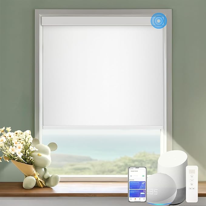 Motorized Blinds with Remote Cordless Automatic Motorized Shades Custom Blinds for Windows Smart Curtains Compatible with Alexa Google Home(Blackout Ivory White,W30 x H72in)
