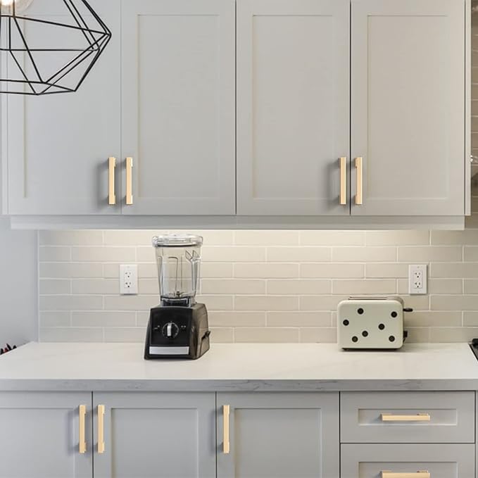 Asidrama 6 Pack 3.75 Inch(96mm) Brushed Brass Kitchen Cabinet Handles, Cabinet Pulls Kitchen Cabinet Hardware for Cupboard Drawer Pulls